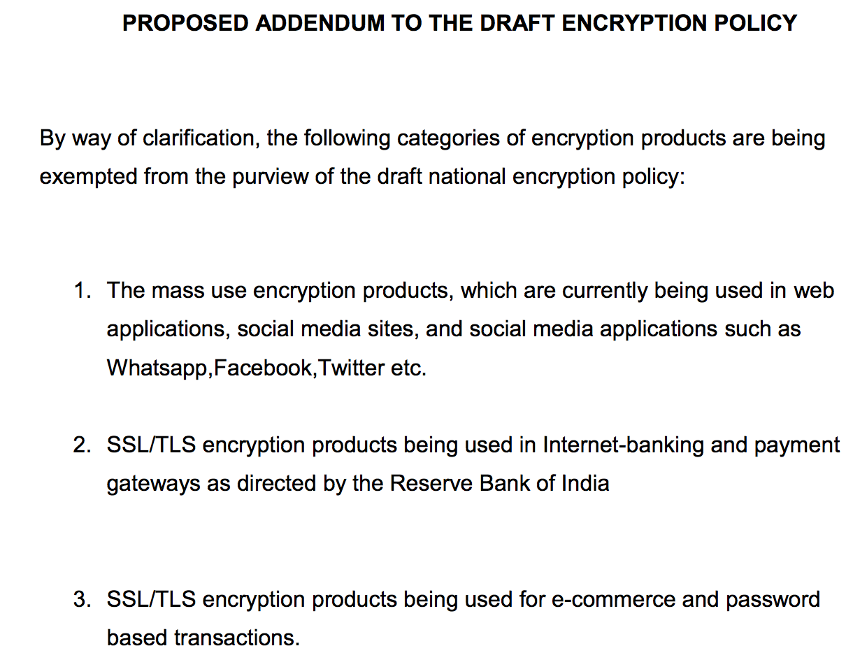 Addendum to the draft encryption policy